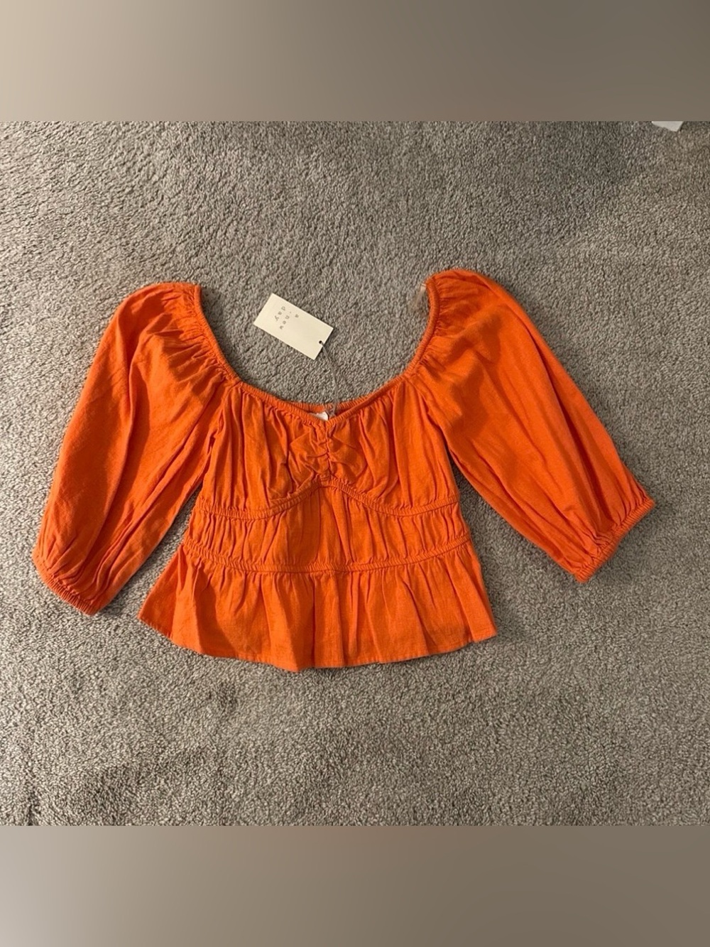 Women's Orange Blouse with Puff Sleeves